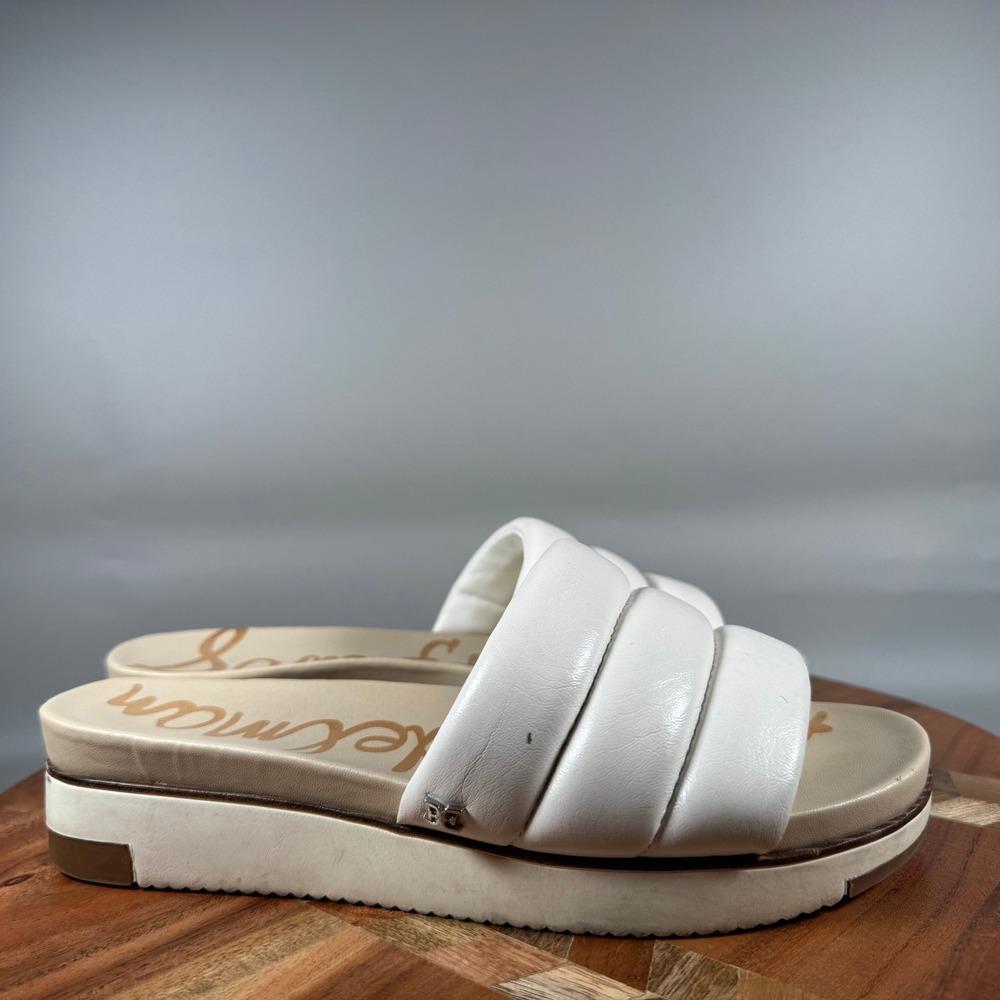 Sam Edelman Annalisa White Leather Padded Platform Slide Sandals Womens 7.5M